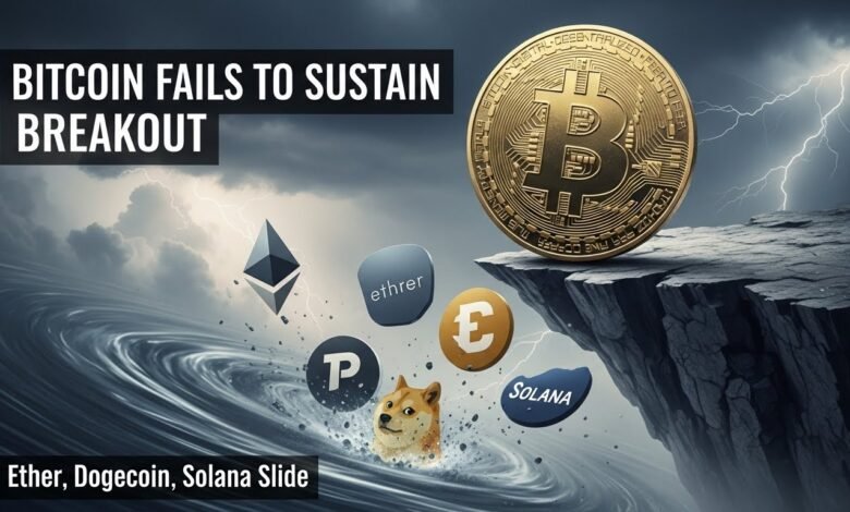 Bitcoin Fails to Sustain Breakout Ether, Dogecoin, Solana Slide