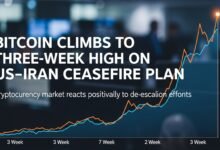 Bitcoin climbs to three-week high on US-Iran ceasefire plan, boosting crypto market optimism and investor confidence globally.