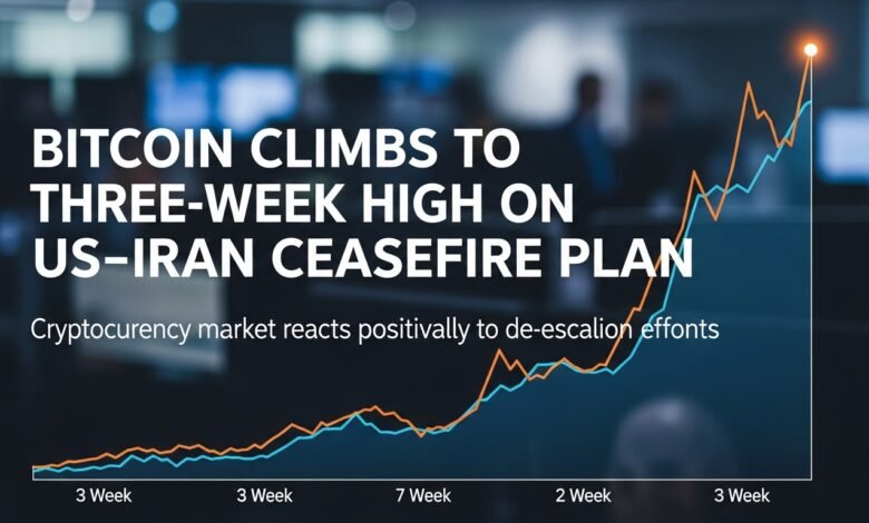 Bitcoin climbs to three-week high on US-Iran ceasefire plan, boosting crypto market optimism and investor confidence globally.